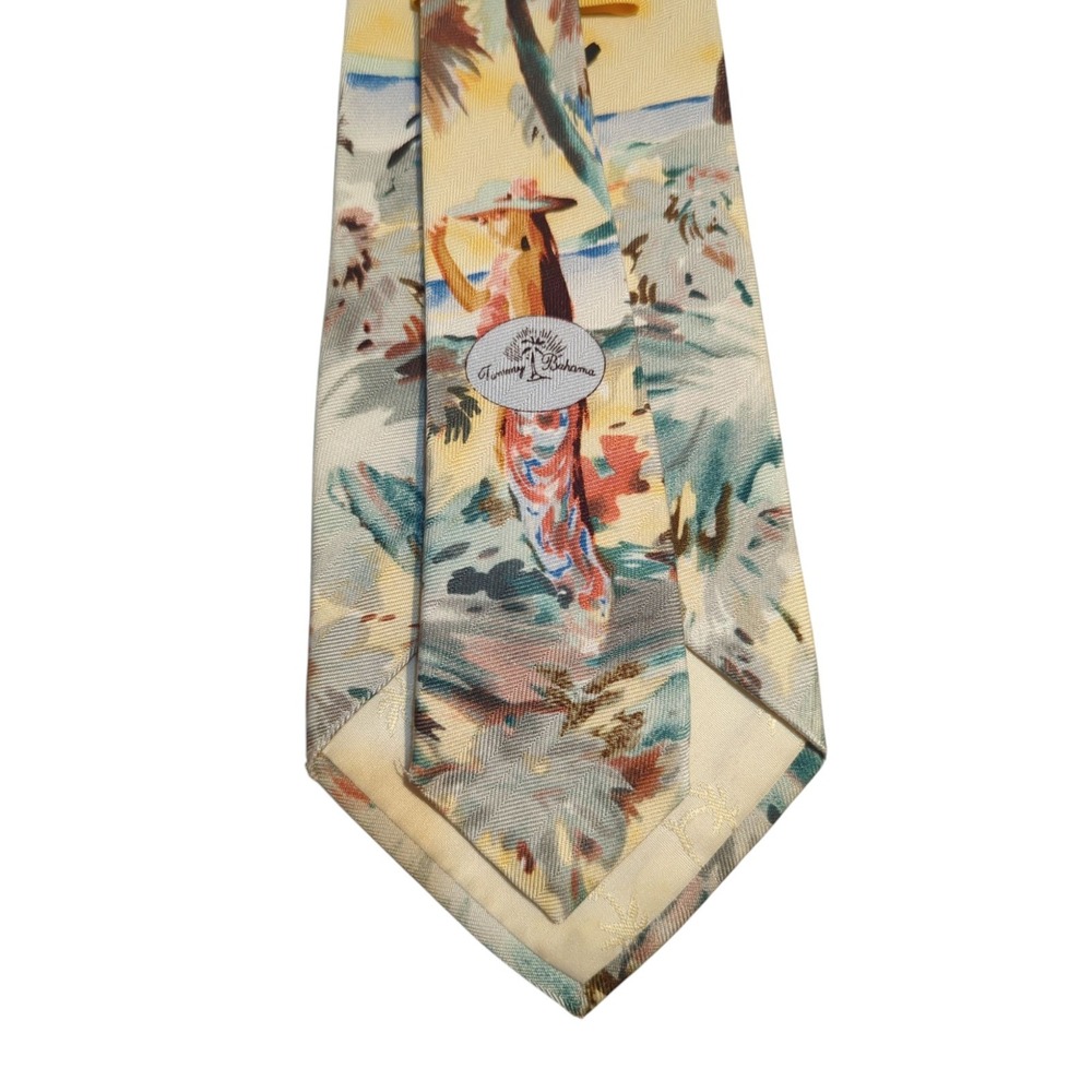 Tommy Bahama Mens Dress Tie Size 57" Yellow Hawaiian Lady Business Wedding - Picture 3 of 6